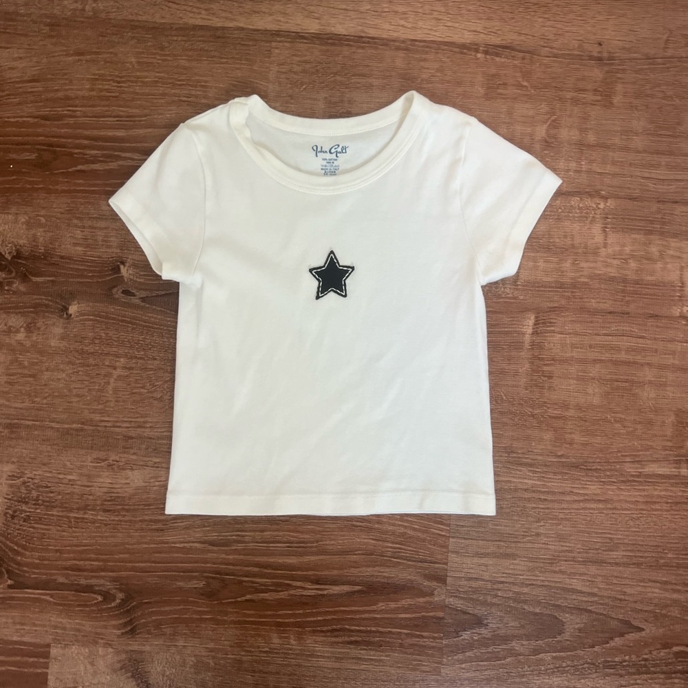 Brandy Melville White Tee with Black Star Patch